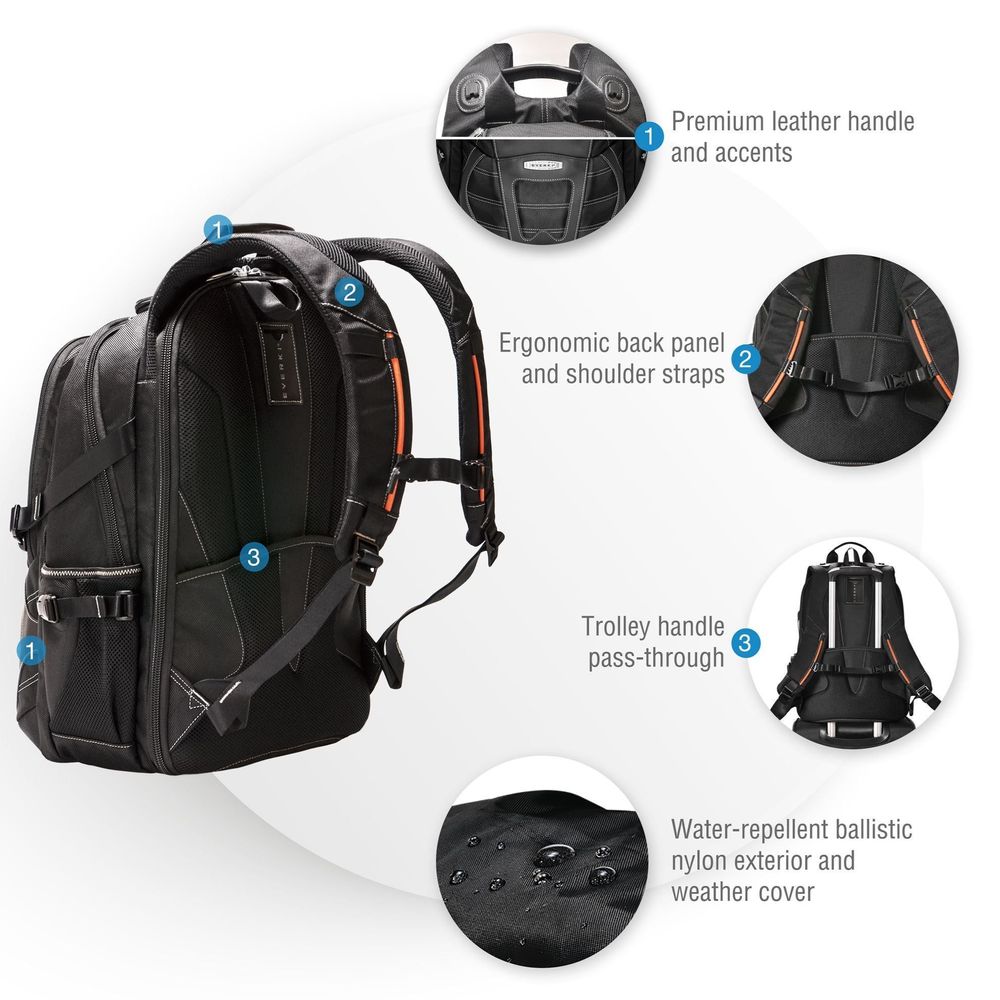 EVERKI EKP133B Concept 2 Laptop Backpack. Up to 17.3''. Checkpoint friendly design, Shell-protected sunglass case,