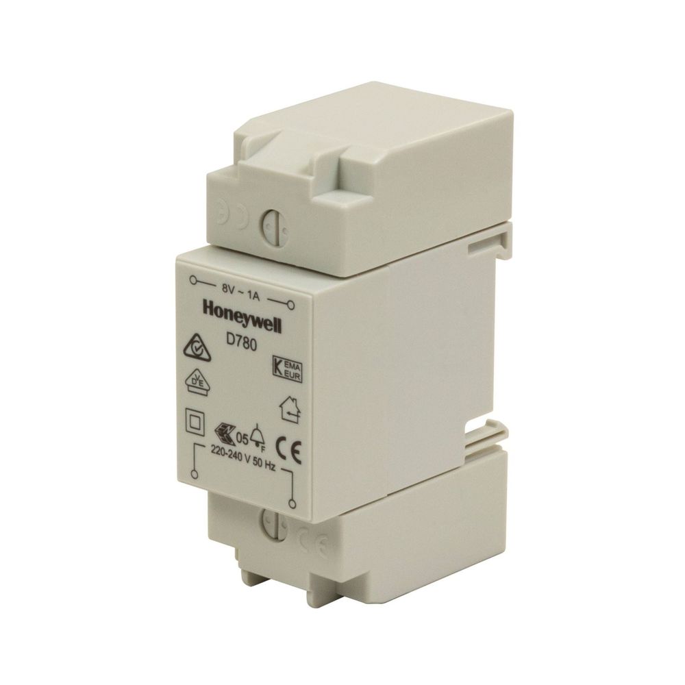 HONEYWELL_Transformer_8V_/_1A._This_Transformer_is_for_Fixed_Installations,_for_use_with_Door_Chimes_and_Bells._T,_DIN_RAIL/SURF_8V_~240V
