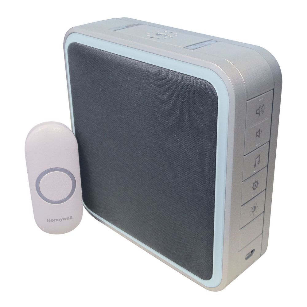 HONEYWELL_Wireless_Series_9_Portable_Doorbell_with_Range_Extender._Customisable_Melodies_&_Push_Button._200m_Wireless_Range,_up_to_5_Year_Battery_Life,_Sleep_Mode,_90dB_Volume,_Grey_Colour