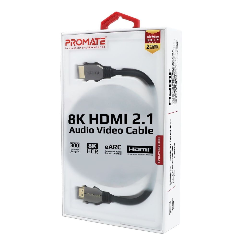 PROMATE_3m_HDMI_2.1_Full_Ultra_HD_(FUHD)_Audio_Video_Cable._Supports_up_to_8K._Max._Res_7680x4320@60Hz._Supports_Dynamic_HDR_&_eARC._Gold_Plated_Connectors._Black_Colour 1711