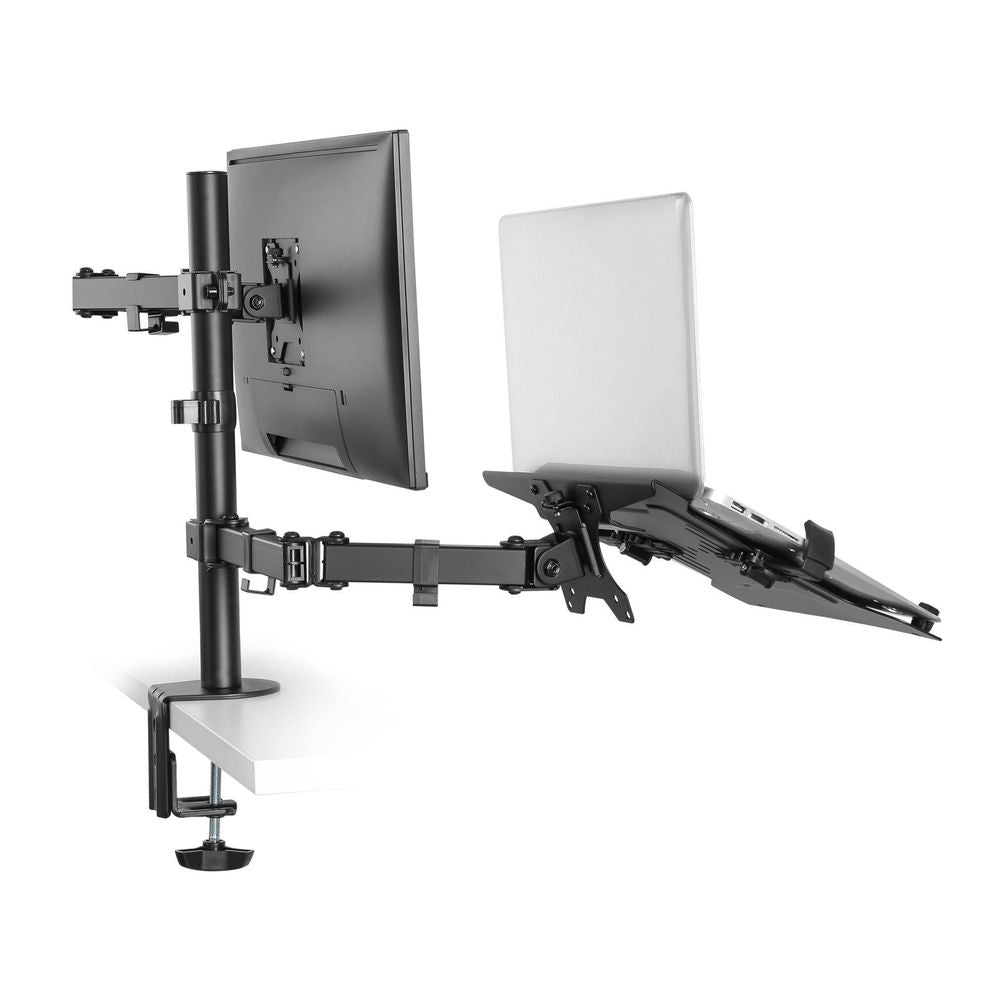 BRATECK Universal Adjustable Laptop & Monitor Holder Desk Stand. Detachable VESA Plate, Built-in Cable Management
