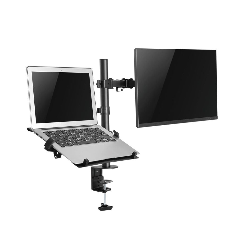 BRATECK Universal Adjustable Laptop & Monitor Holder Desk Stand. Detachable VESA Plate, Built-in Cable Management