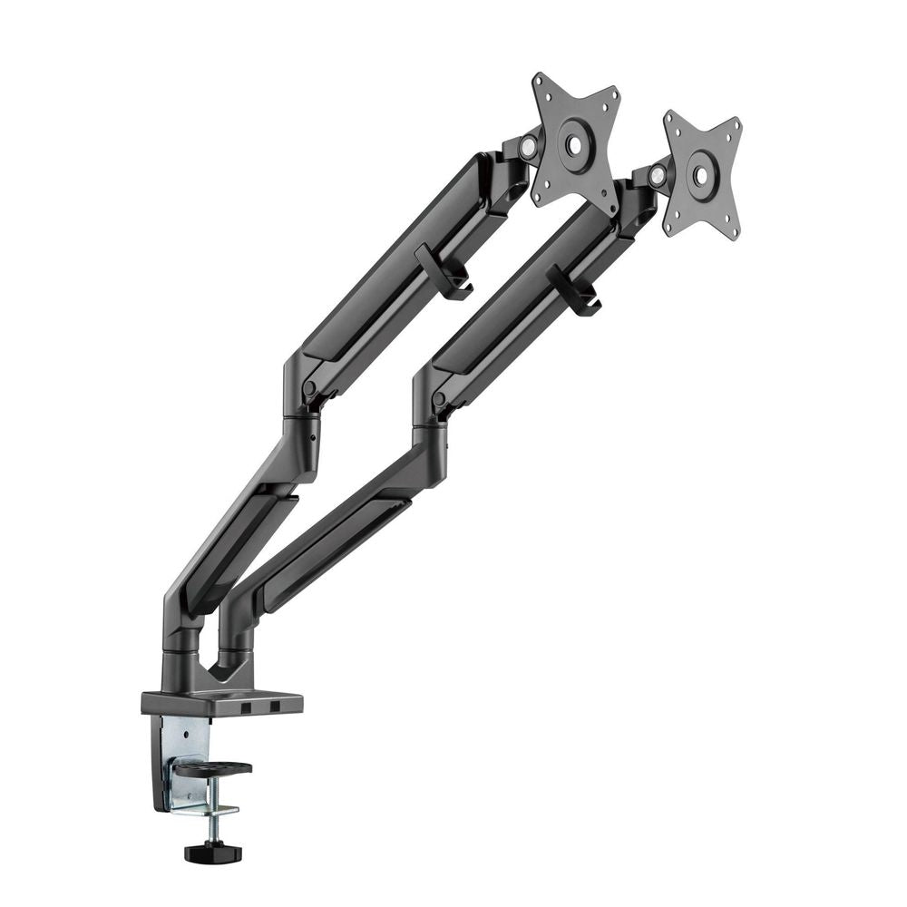 BRATECK 17''-32'' Polished Aluminium Gas-Spring Desk Mount Duel Monitor Arm. Supports VESA up to 100x100