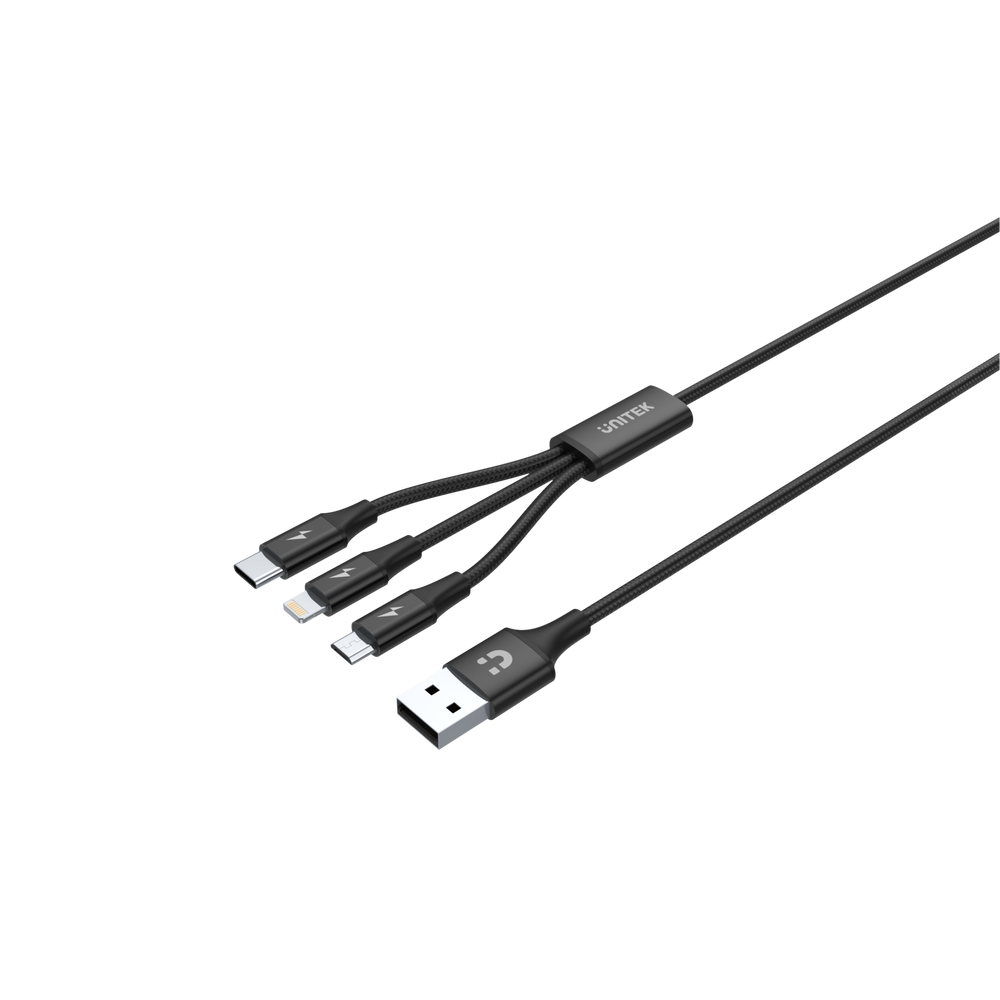 UNITEK 1.2m USB 3-in-1 Charge Cable. Integrated USB-A to Micro-B,