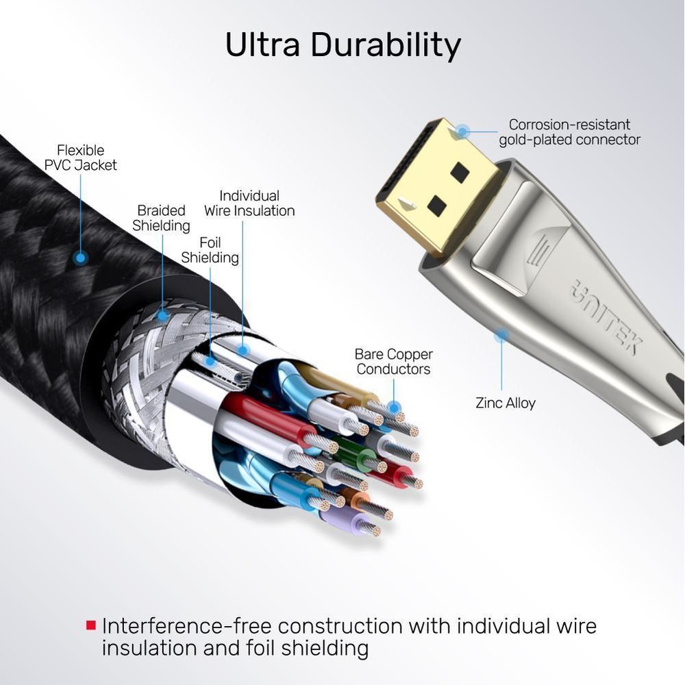 UNITEK 3m DisplayPort V1.4 Cable. (FUHD) Supports up to 8K. Max. Res