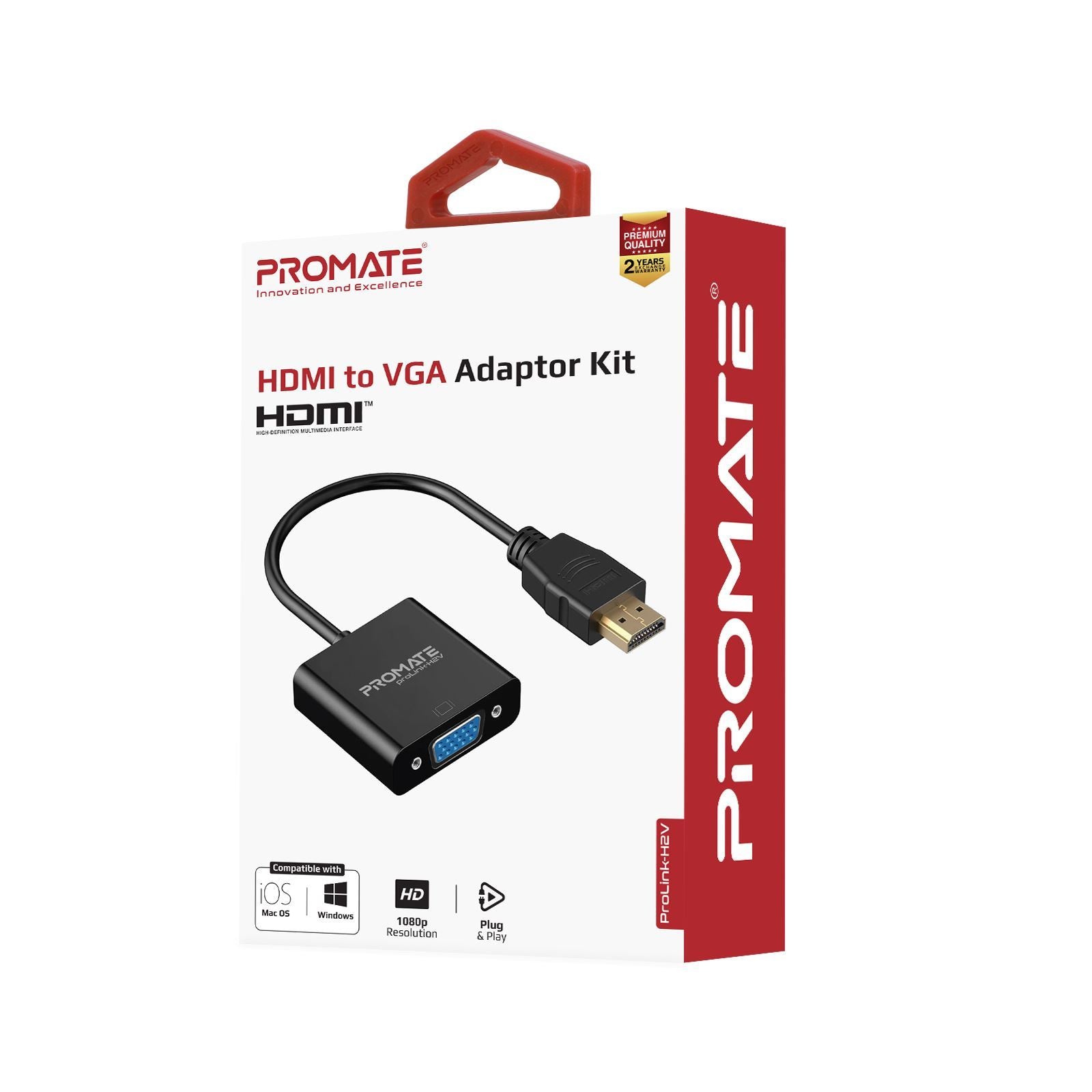 PROMATE_HDMI_(Male)_to_VGA_(Female)_Display_Adaptor_Kit._Supports_up_to_1920x1080@60Hz._Gold-Plated_HDMI_Connector._Supports_both_Windows_&_Mac._Black_Colour. 1717