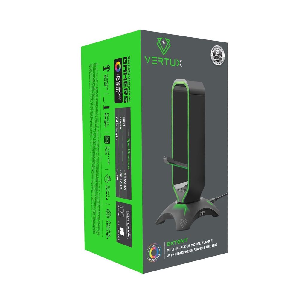 VERTUX_Multi-Purpose_Mouse_Bungee_with_Headphone_Stand_&_USB_Hub._High_Speed_USB-A_3.0_Hub._Anti-Skid_Feet._Dynamic_LED_Lights._Compatible_with_Mac/Win._1.5m_Cable._Black_Colour