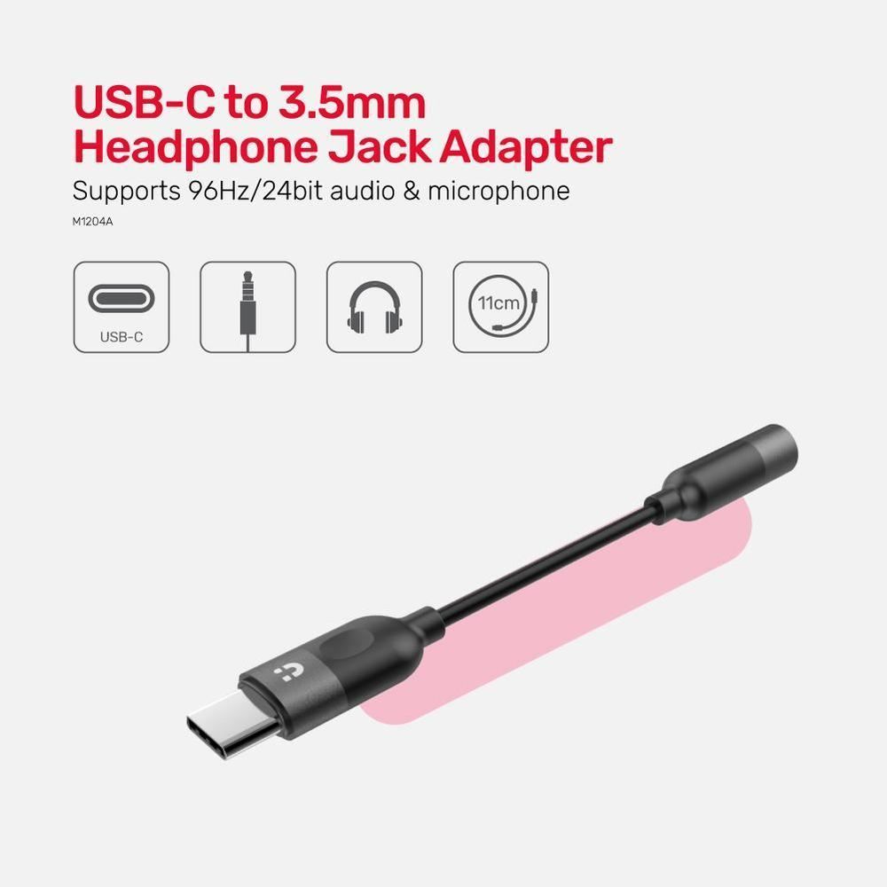 UNITEK_USB-C_to_3.5mm_AUX_Headphone_Jack_Adapter._Digital_to_Analog_Converter._Supports_Music_&_Calls._Play_Audio_from_your_USB-C_Smartphone,_Tablet,_or_Heaphones._110mm_Cable_Length._Black_Colour. 1492