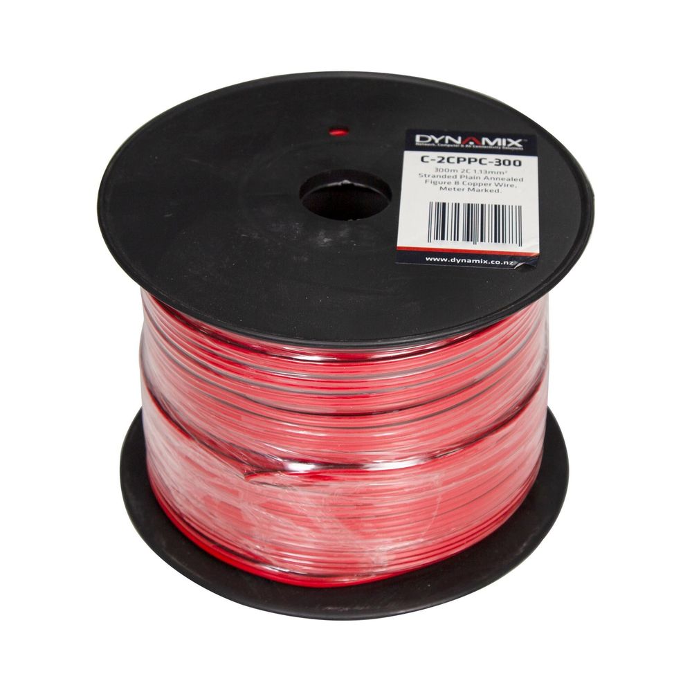 DYNAMIX 300m 2x Core 1.13mm Bare Copper, Red/Black Trace Figure 8x