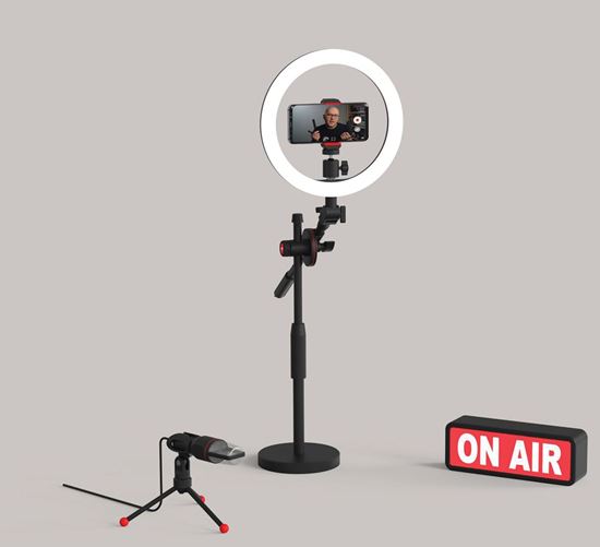 PROMATE_Multi-Function_Video_Creator_Kit._Includes:_26cm_Ring_LED_Light_with_Stand,_Microphone_with_Portable_Stand,_Smartphone_Holder,_Camera_Head,_On_Air_Sign.