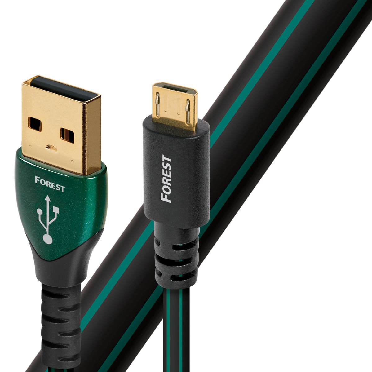 AUDIOQUEST_Forest_1.5M_USB3A-USB4_micro._O.5%_silver._Hard-cell_foam._Metal-layer_noise_dissipation_Jacket_-_black_PVC_with_green_stripes. 1912