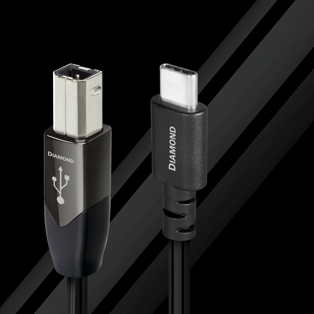 AUDIOQUEST_Diamond_1.5M_USB-B_to_USB-C._100%_perfect-surface_silver_(PSS)_solid,_hard-cell_foam_dielectric._72v_DBS._Jacket_-_black_PVC_with_silver_stripes. 1910