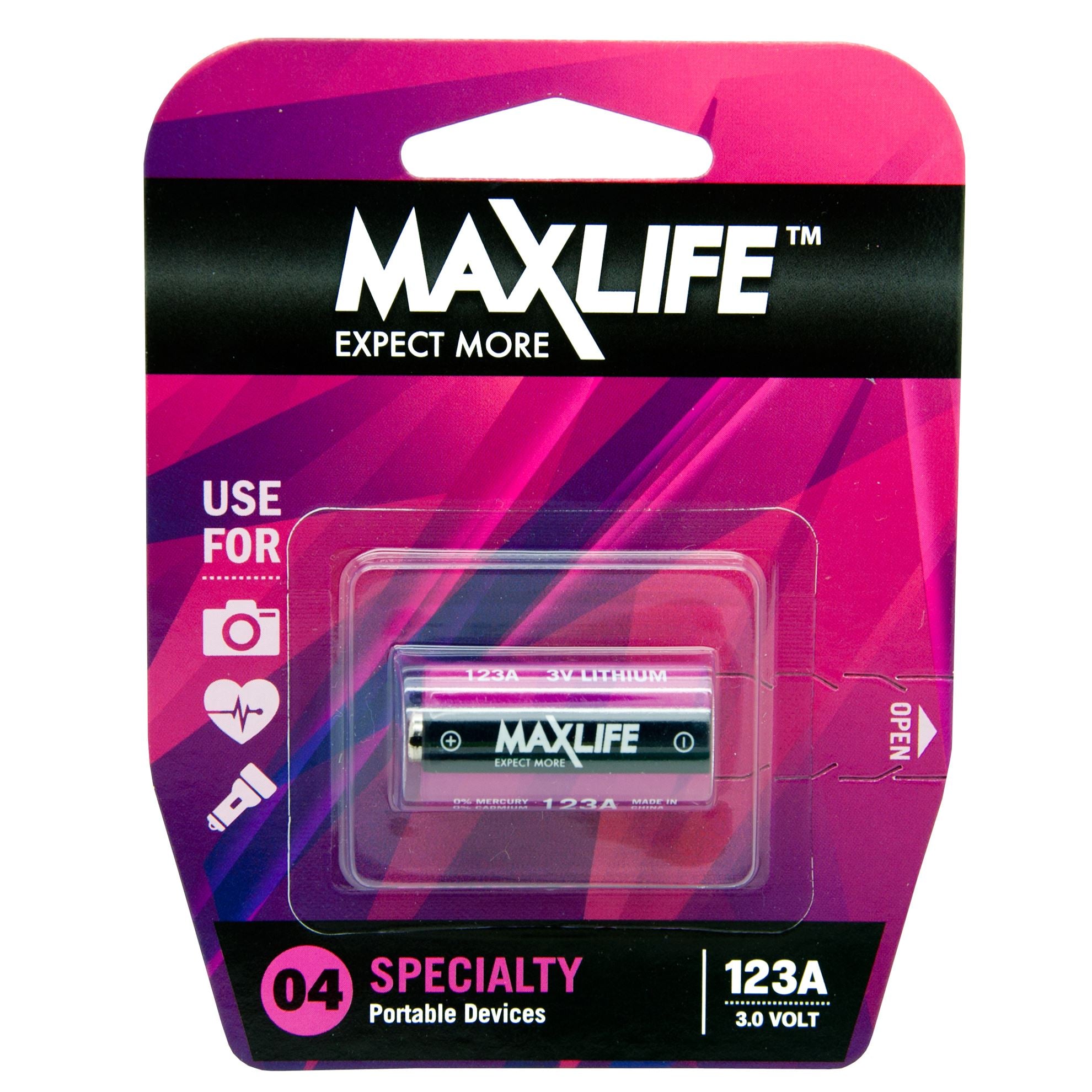 MAXLIFE_123A_Lithium_3V_Battery_1Pk