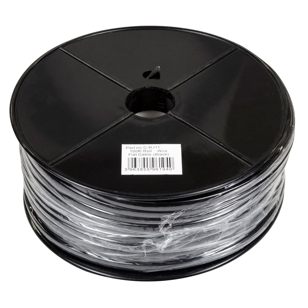 DYNAMIX_100m_Roll_6-Wire_Flat_Cable_28_AWG,_Black_colour