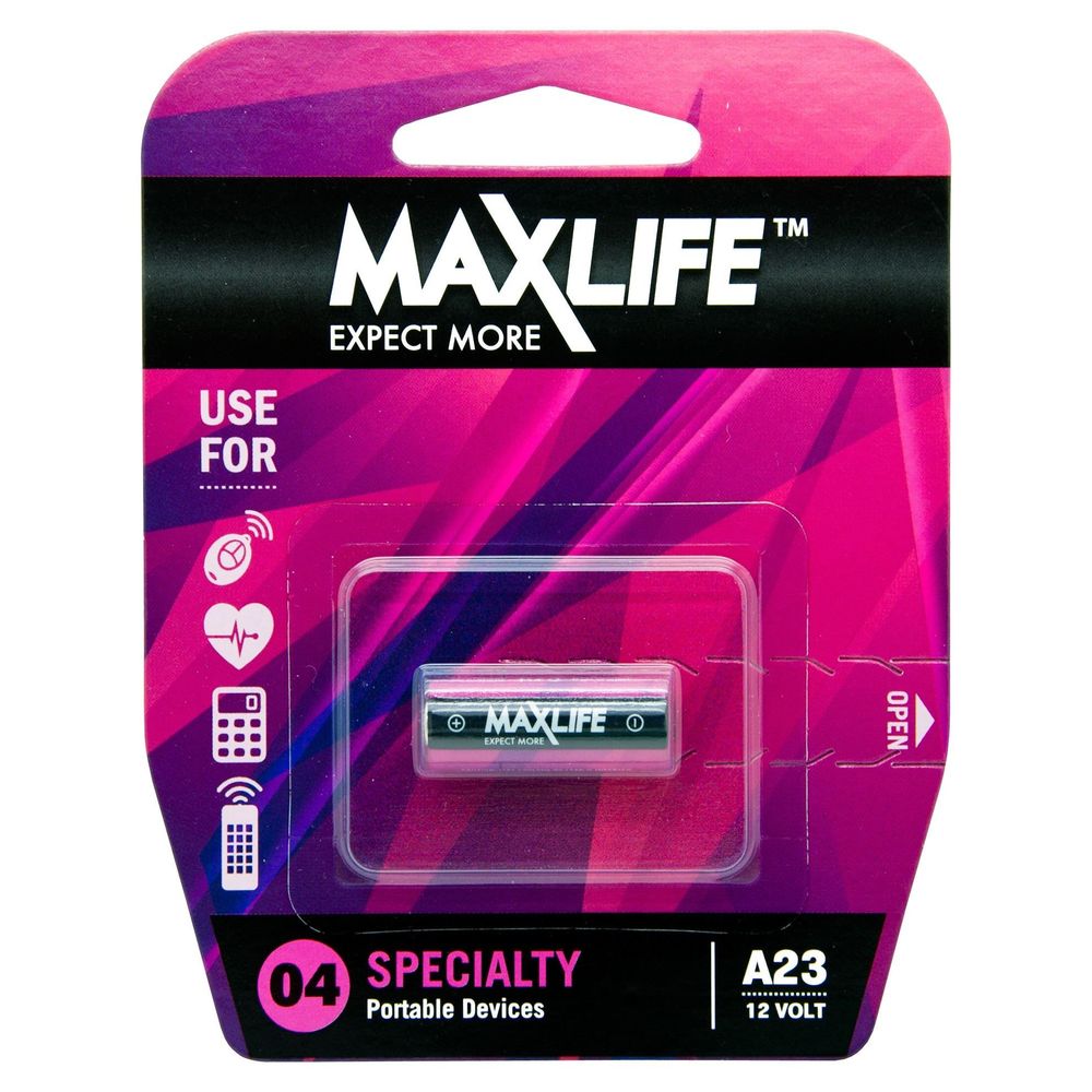 MAXLIFE_A23_Alkaline_12V_Battery_1Pk