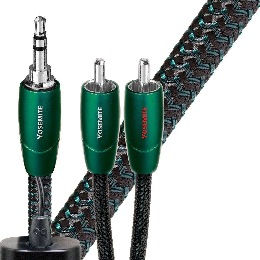 AUDIOQUEST_Yosemite_1M_3.5mm_to_2_RCA._Solid_perfect-surface_copper_plus._FEP_air-tubes._Carbon-based_noise-dissipation._Cold_welded_direct_silver_plated_pure_red_copper._Jacket_-_green-black_braid 2198