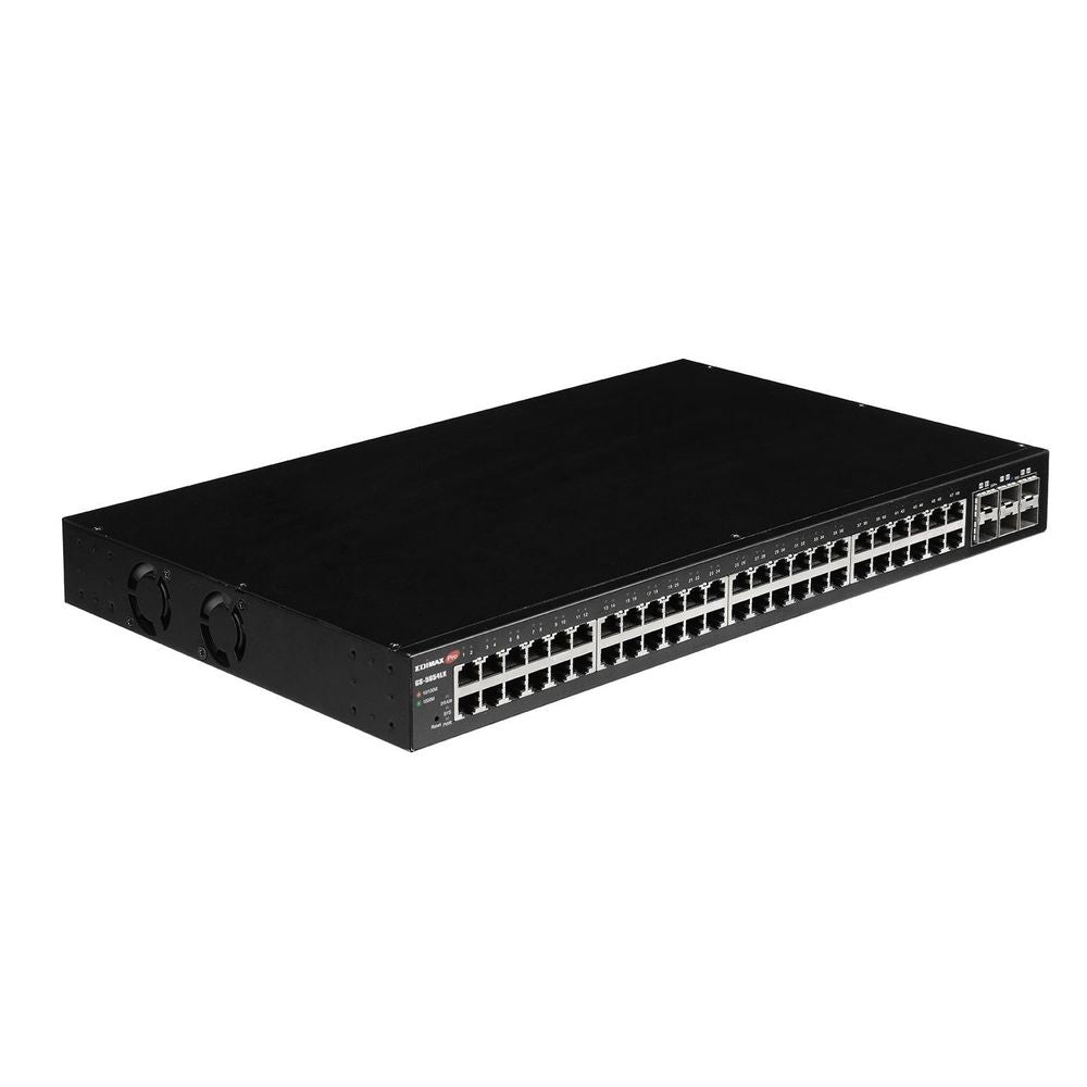 edimax 54-port gigabit web smart switch with 6x sfp+ 10g ports 48x ethernet ports + 6 sfp+ 10g uplink ports. 216 gbps backplane bandwidth. alive check, dhcp  tech supply shed