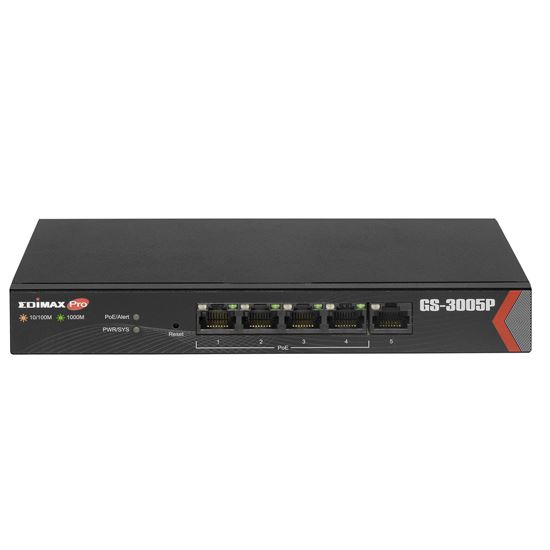 edimax 5 port gigabit web managed switch with 4 poe+ ports. power budget: 72w. designed for soho networks. delivery distance of up to 200m. auto-detect powered devices.  tech supply shed