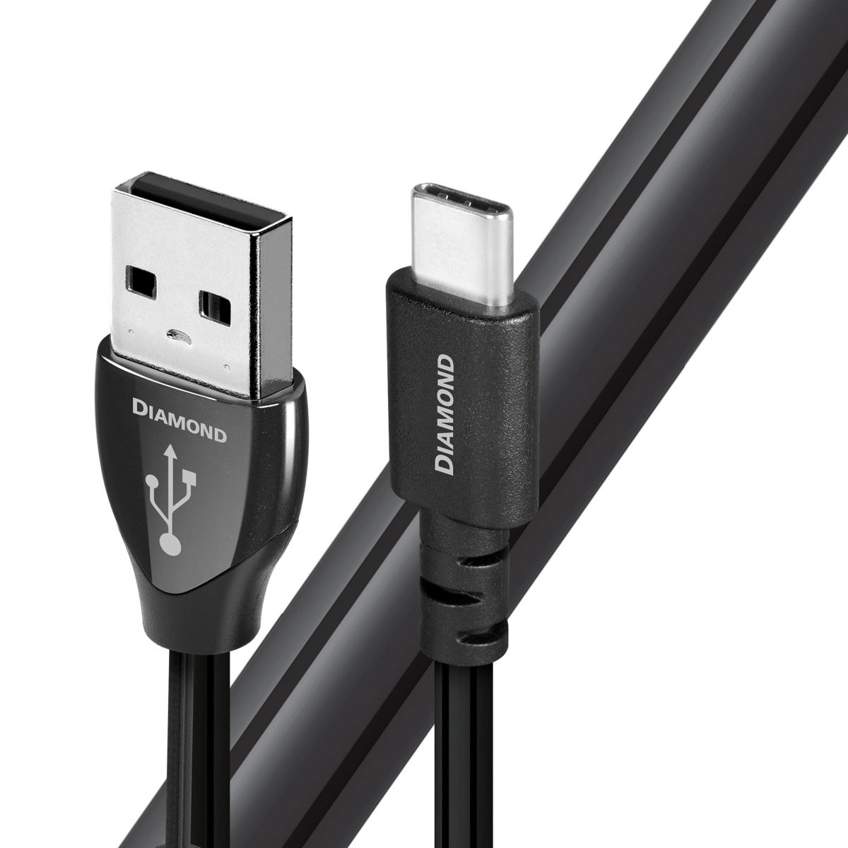 AUDIOQUEST_Diamond_1.5M_USB-A_to_USB-C._100%_perfect-surface_silver_(PSS)_solid,_hard-cell_foam_dielectric._72v_DBS._Jacket_-_black_PVC_with_silver_stripes. 1909