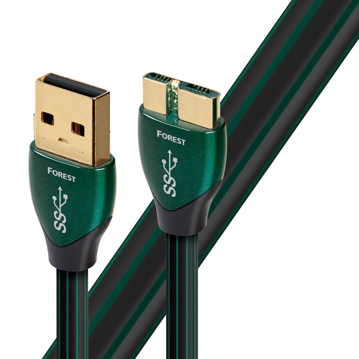 AUDIOQUEST_Forest_3M_USB3_micro_O.5%_silver._Hard-cell_foam_Metal-layer_noise_dissipation_Jacket_-_black_PVC_with_green_stripes._3.0M_FOREST_USB_3.0_MICRO 1921