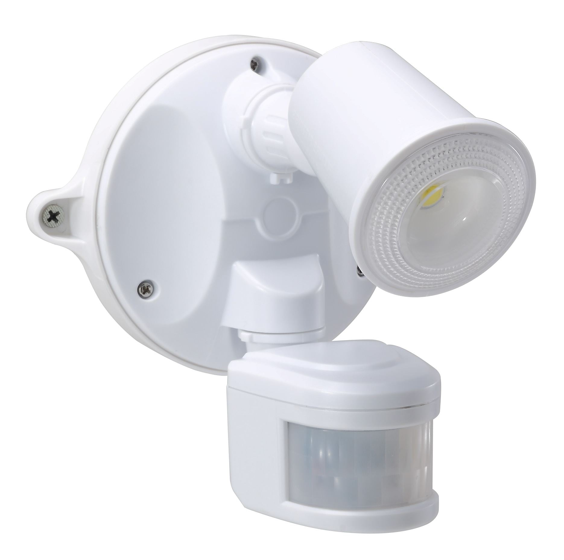 HOUSEWATCH_10W_Single_LED_Spotlight_with_Motion_Sensor._IP54._Passive_IR._9m_(Side)_&_12m_(Front)_Detection_Range._Detection_Angle_140_Degree._Includes_Timing_&_Lux_Adjustments,_Screws._White_Colour