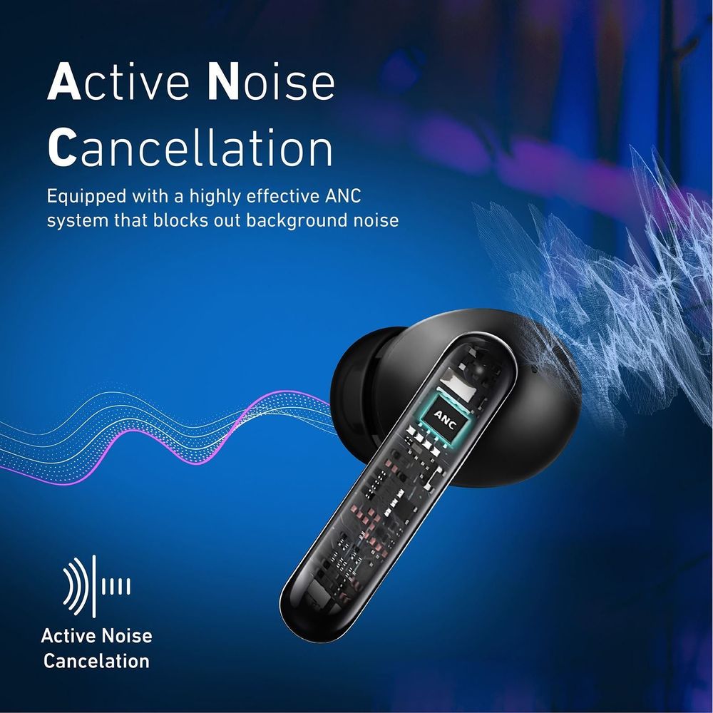 PROMATE HYBRID-ANC.BLK Bluetooth IPX6 Noise Cancelling Earbuds with 380mAh