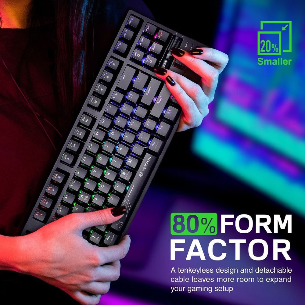 VERTUX HyperSpeed Mechanical Gaming Keyboard. RGB LED Backlit