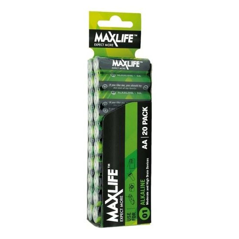 MAXLIFE AA Alkaline Battery 20 Pack Long Lasting Alkaline Formula.
