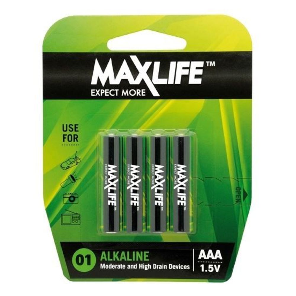 MAXLIFE AAA Alkaline Battery 4 Pack Long Lasting Alkaline Formula.