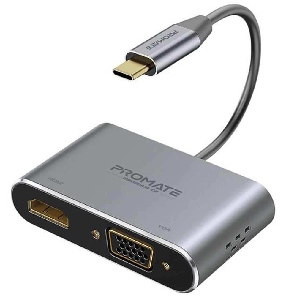 PROMATE USB-C Display Adapter with 4K UHD HDMI & 1080p VGA.