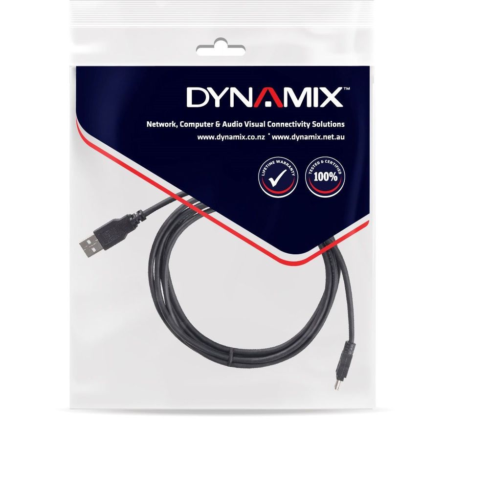 DYNAMIX 5m USB 2.0 Mini-B Male to USB-A Male Connectors.