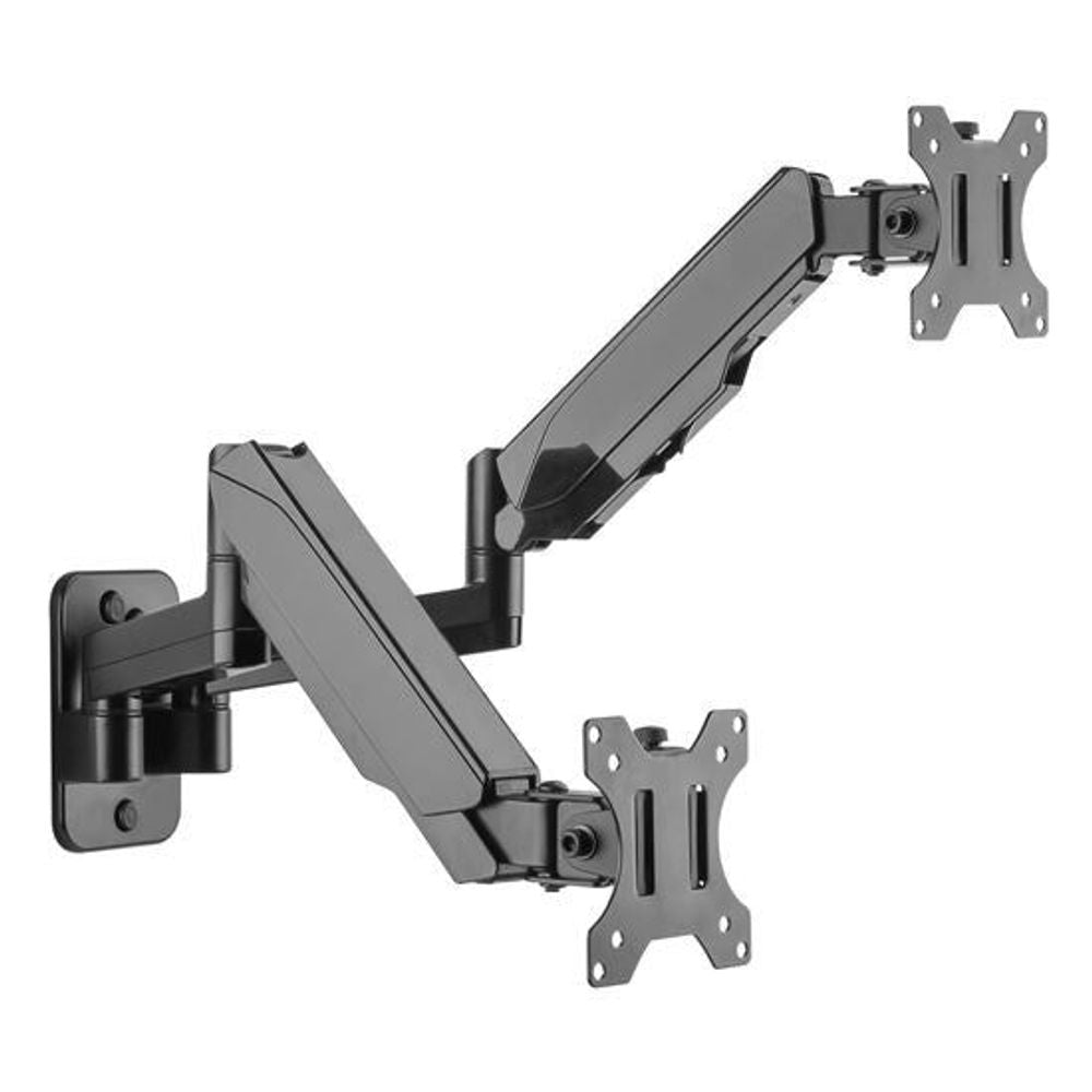 BRATECK 17''-32'' Dual Screen Wall Mounted Gas Spring Monitor Arms. Max load: 9kgs (per arm). VESA 75x75 & 100x100