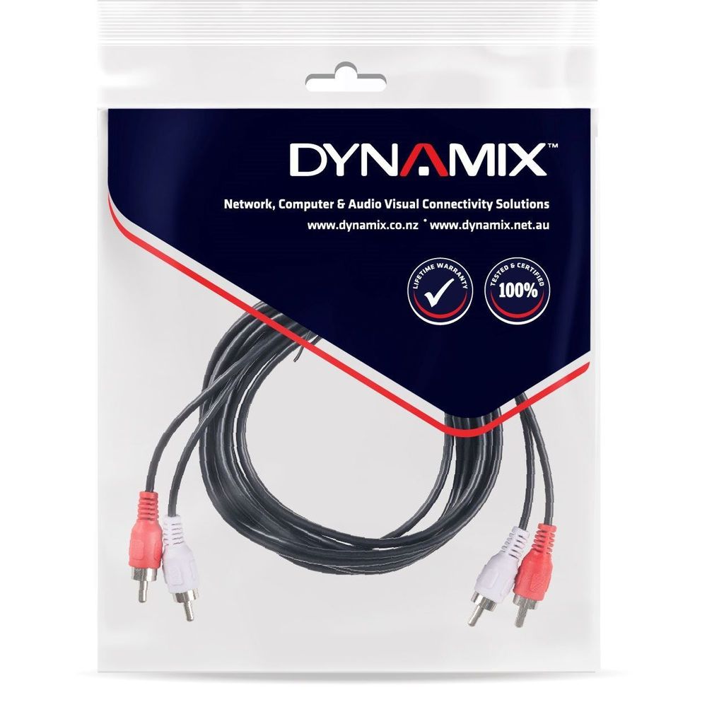 DYNAMIX 15m RCA Audio Cable 2 RCA to 2 RCA Plugs, Coloured Red &