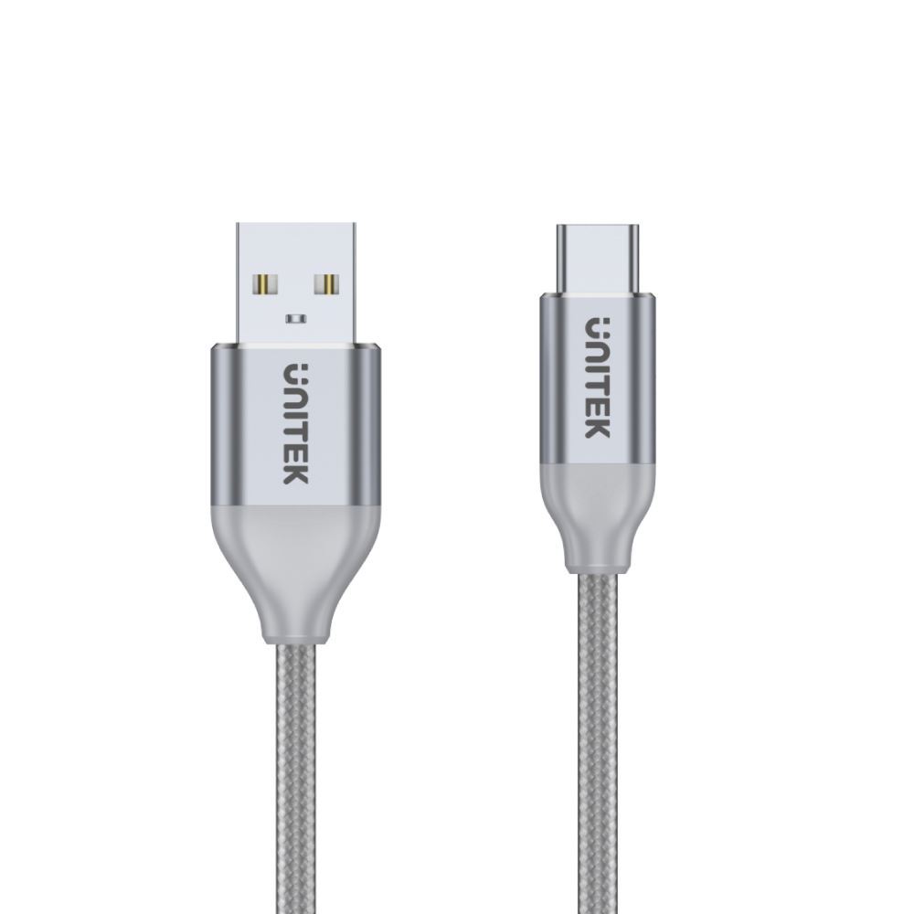 UNITEK_1m_USB-A_to_USB-C_Cable._USB_2.0_Data_Transfer_Rate_Up_to_480Mbps_,_Sync_and_Charging._Tangle_Free_High_Quality_Nylon_Braided_Coating._Silver_Colour 2168