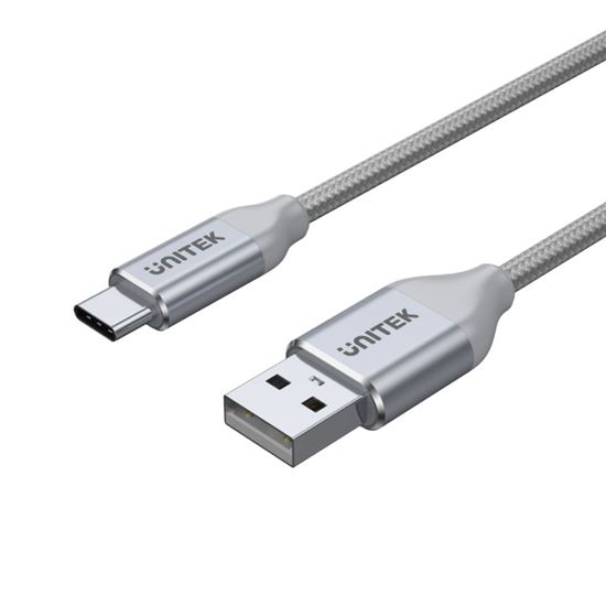 UNITEK_1m_USB-A_to_USB-C_Cable._USB_2.0_Data_Transfer_Rate_Up_to_480Mbps_,_Sync_and_Charging._Tangle_Free_High_Quality_Nylon_Braided_Coating._Silver_Colour 2167