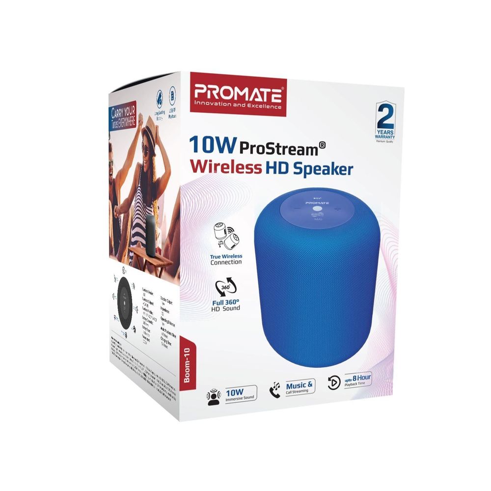 PROMATE BOOM-10 10W Wireless HD Bluetooth Compact Lightweight Speaker. Blue or Black