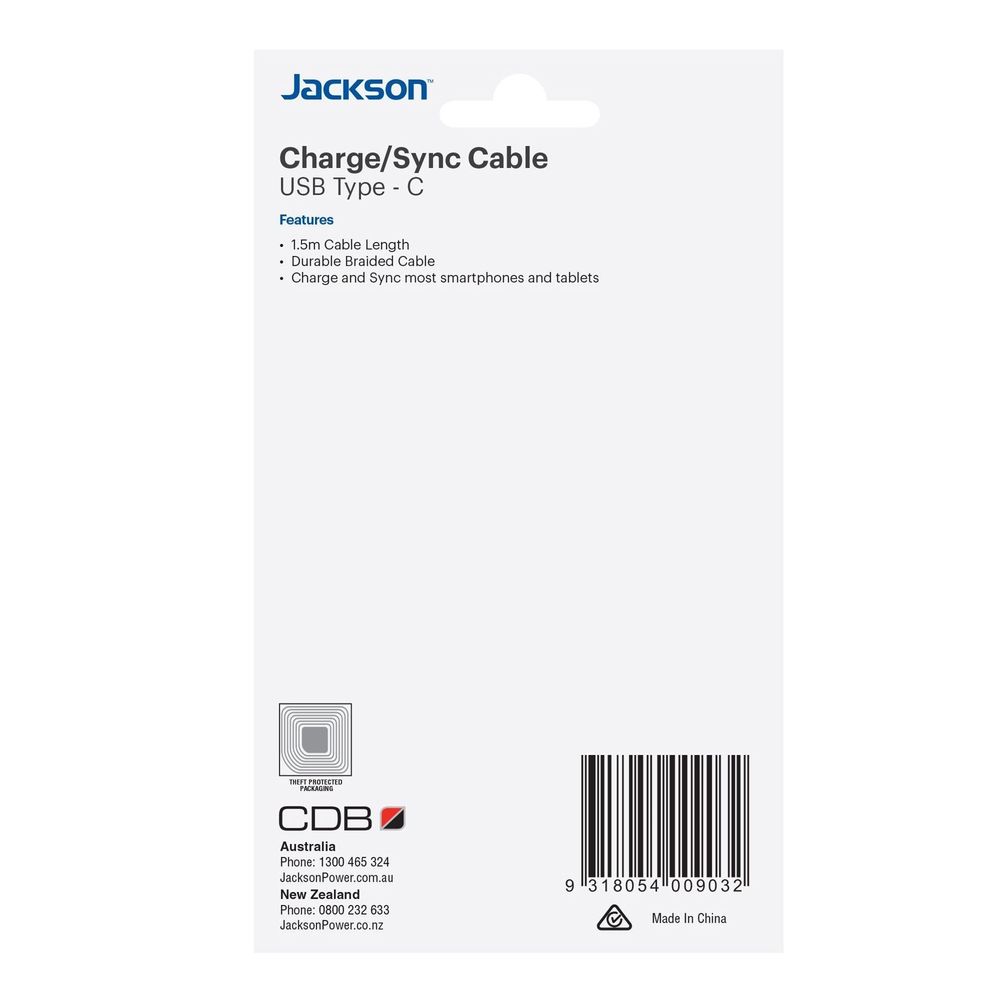 JACKSON 1.5m USB-A to USB-C Sync & Charge Cable.