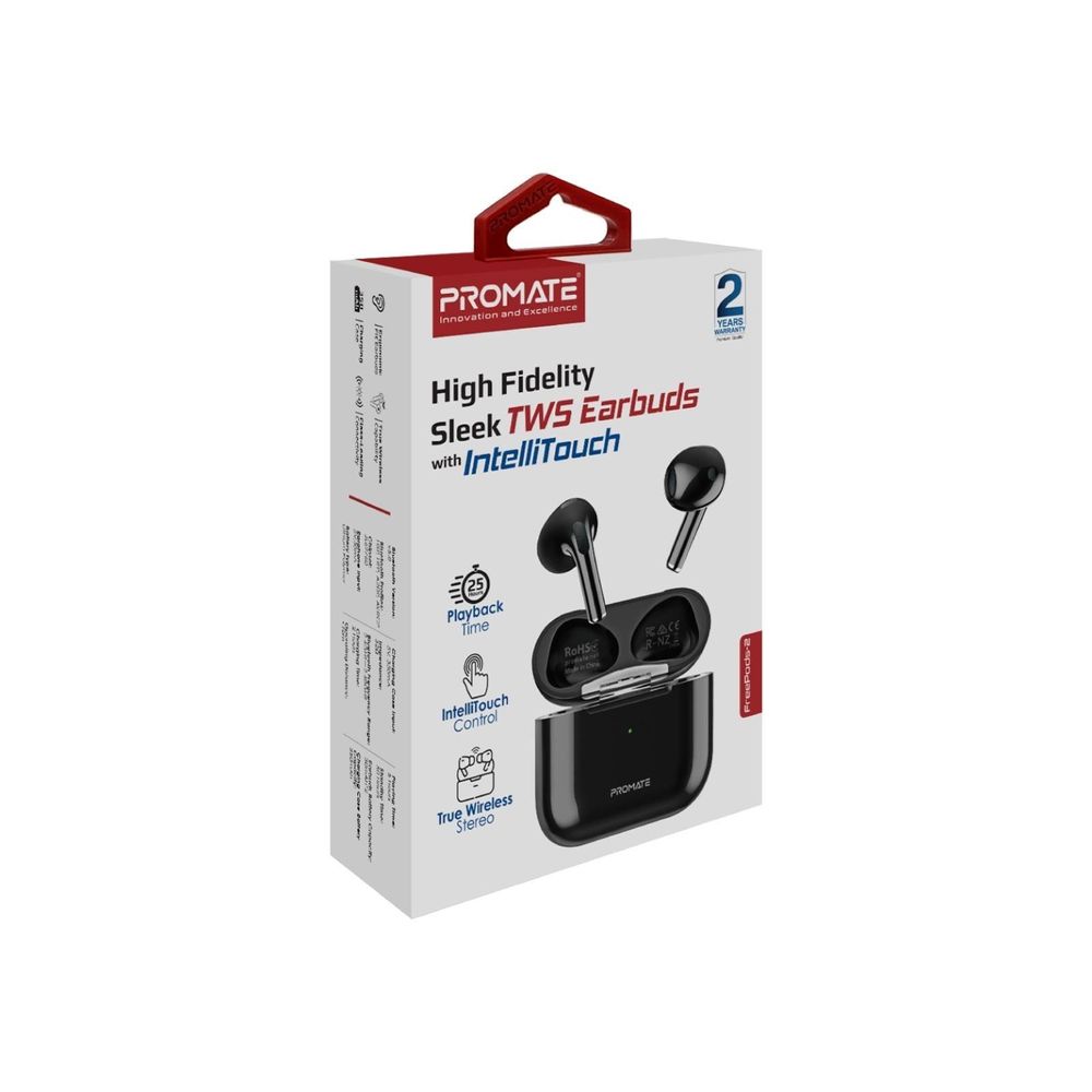 PROMATE FREEPODS-2 In-Ear Bluetooth Earbuds with Intellitouch and 350mAh. Black or White