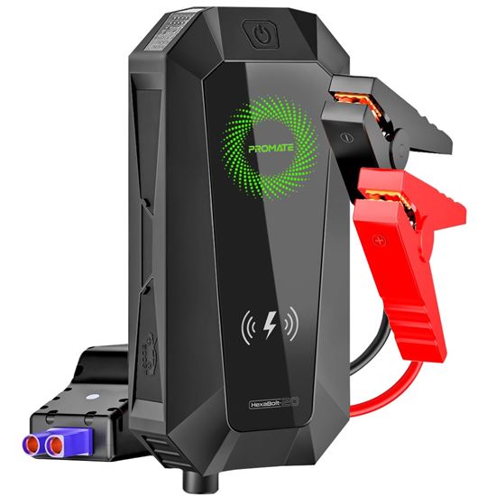 PROMATE_19000mAh_Jump_Starter_Power_Bank._1500A/12V_Peak_Current._Dual_Port,_LED_Flashlight,_Wireless_Charger_and_Safety_Hammer._Smart_Clamps_for_Short_Circuit_Protection_LED_Indicators. 196