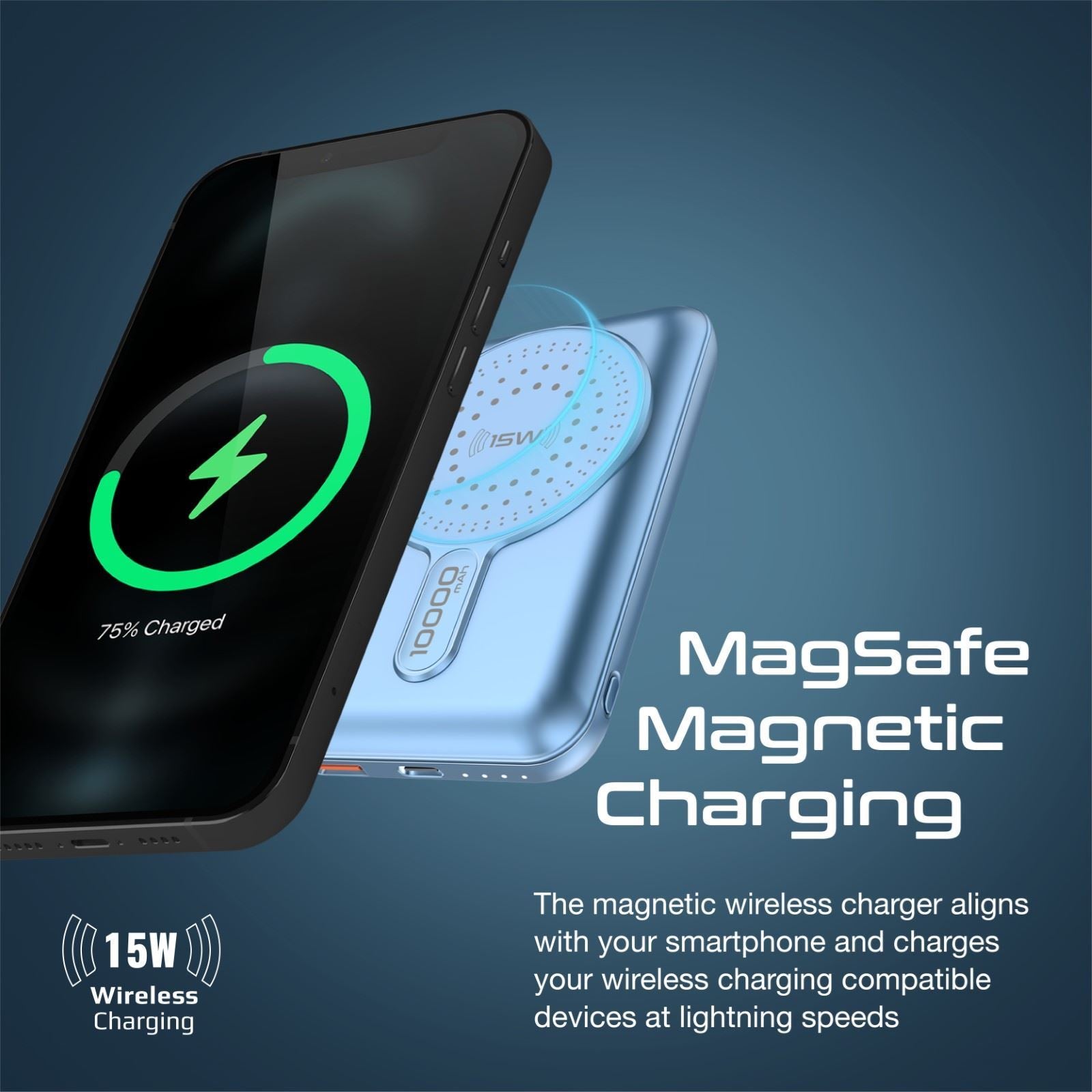 PROMATE_10000mAh_Magnetic_Qi_15W_Wireless_Charging_Power_Bank_USB-C_Input_USB-C_(20W_PD)_&_USB-A_Ports._MagSafe_Case_Compatible._Portrait/Landscape_Kick_Stand._Multi_Device_Charging._Blue