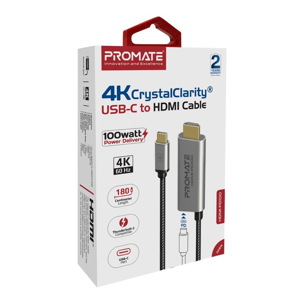 PROMATE 1.8m 4K USB-C to HDMI Cable with Gold Plated Connectors.