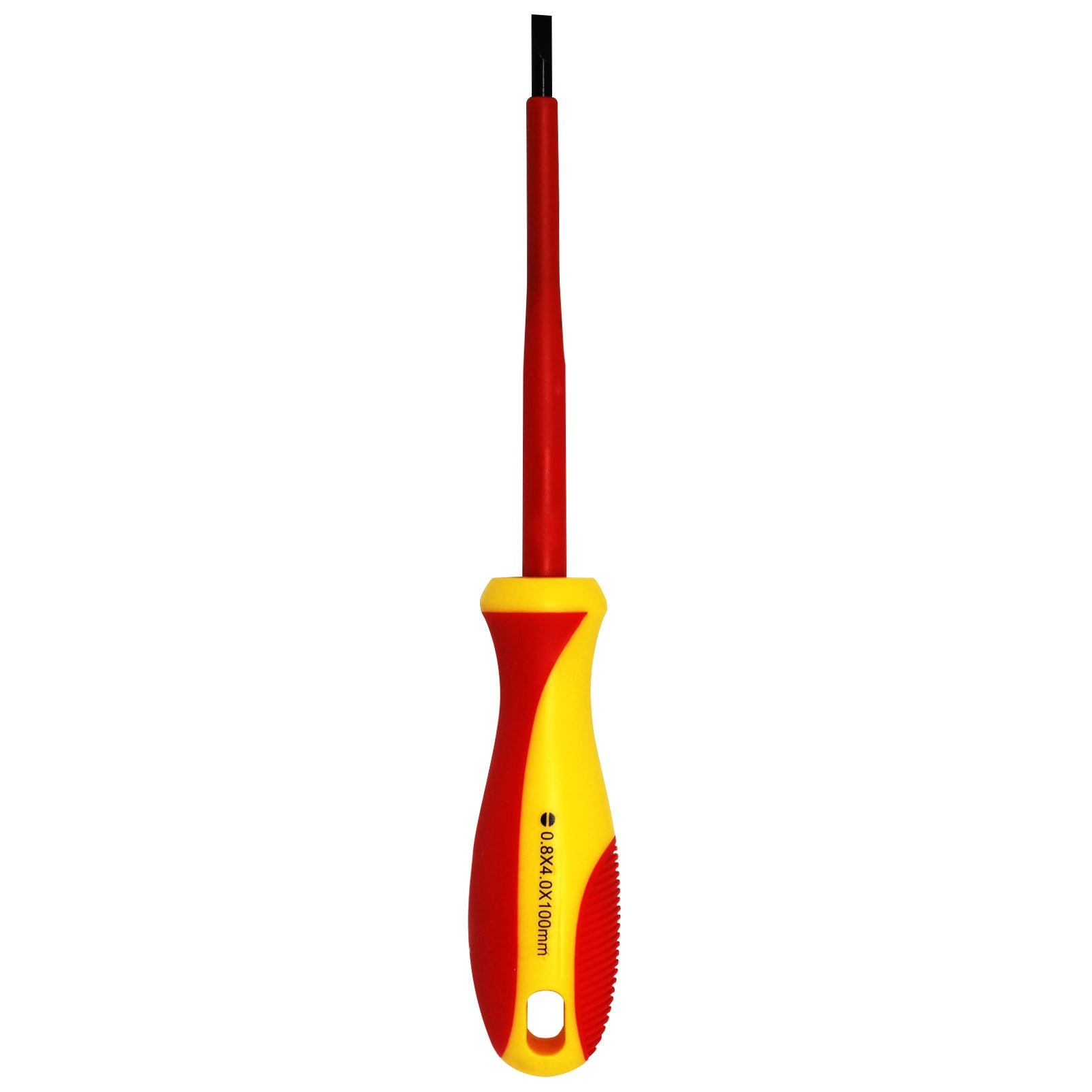 GOLDTOOL_100mm_Electrical_Insulated_VDE_Screwdriver._Tested_to_1000_Volts_AC._(0.8*4*100mm)._Yellow/Red_Colour_Handle