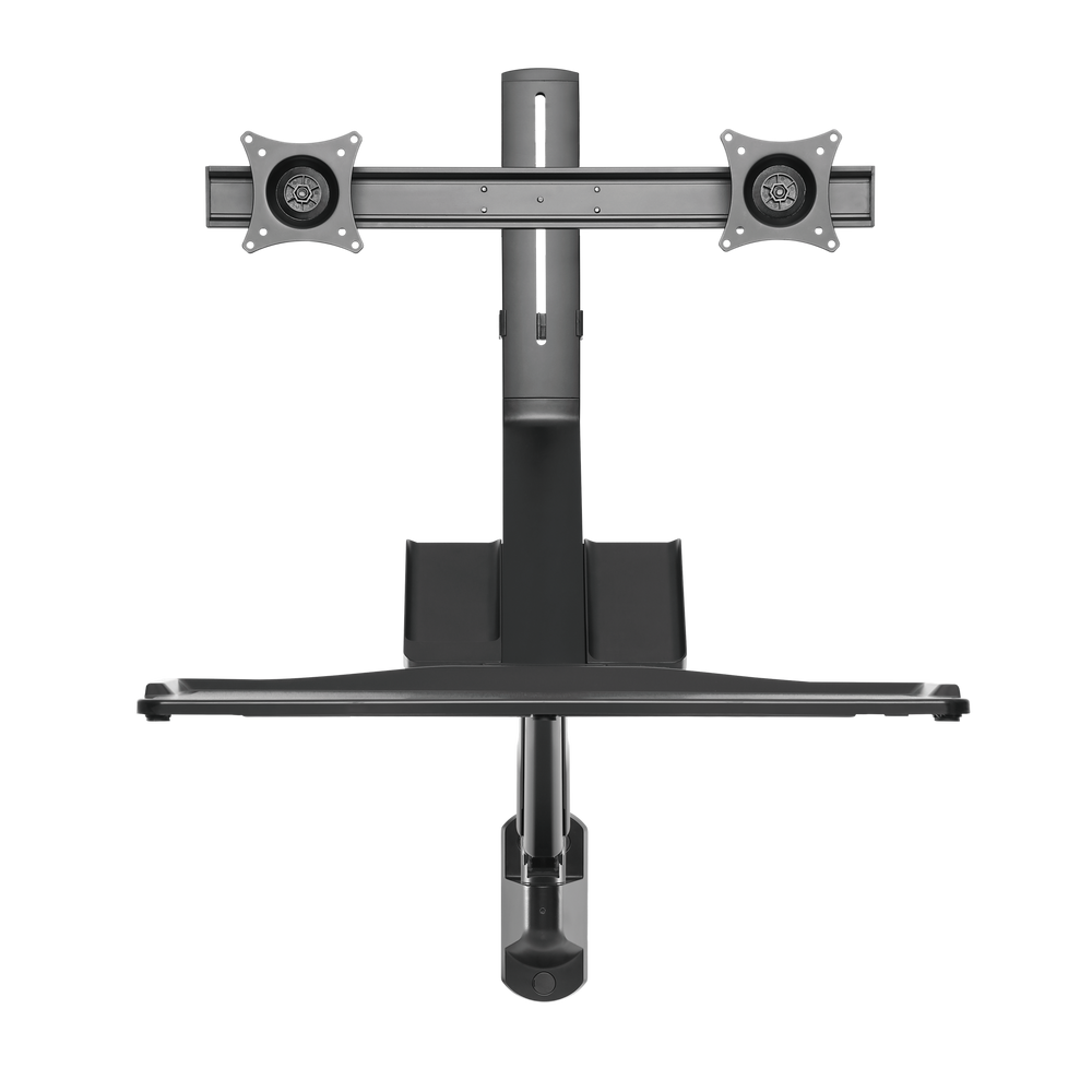 BRATECK_17-27"_Wall_Mount_Dual_Monitor_Gas_Spring_Sit-Stand_Workstation._Folding_Keyboard_Tray._Counter-Balance_Gas_Spring._Integrated_Ball-Joint._2nd_Storage_Tray._Easy_Height_Adjust.
