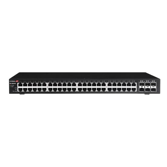 edimax 54-port gigabit web smart switch with 6x sfp+ 10g ports 48x ethernet ports + 6 sfp+ 10g uplink ports. 216 gbps backplane bandwidth. alive check, dhcp  tech supply shed