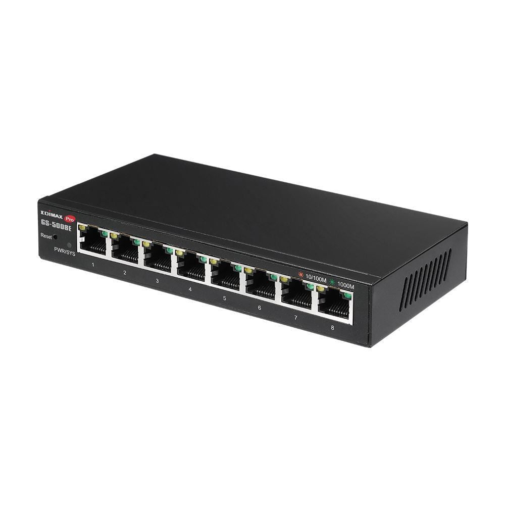 edimax 8-port gigabit ethernet web smart switch. supports vlan, icmp snooping, 802.1p qos, link aggegation, broadcast storm control. 16gbps switching capacity. fanless. wall mountable  tech supply shed