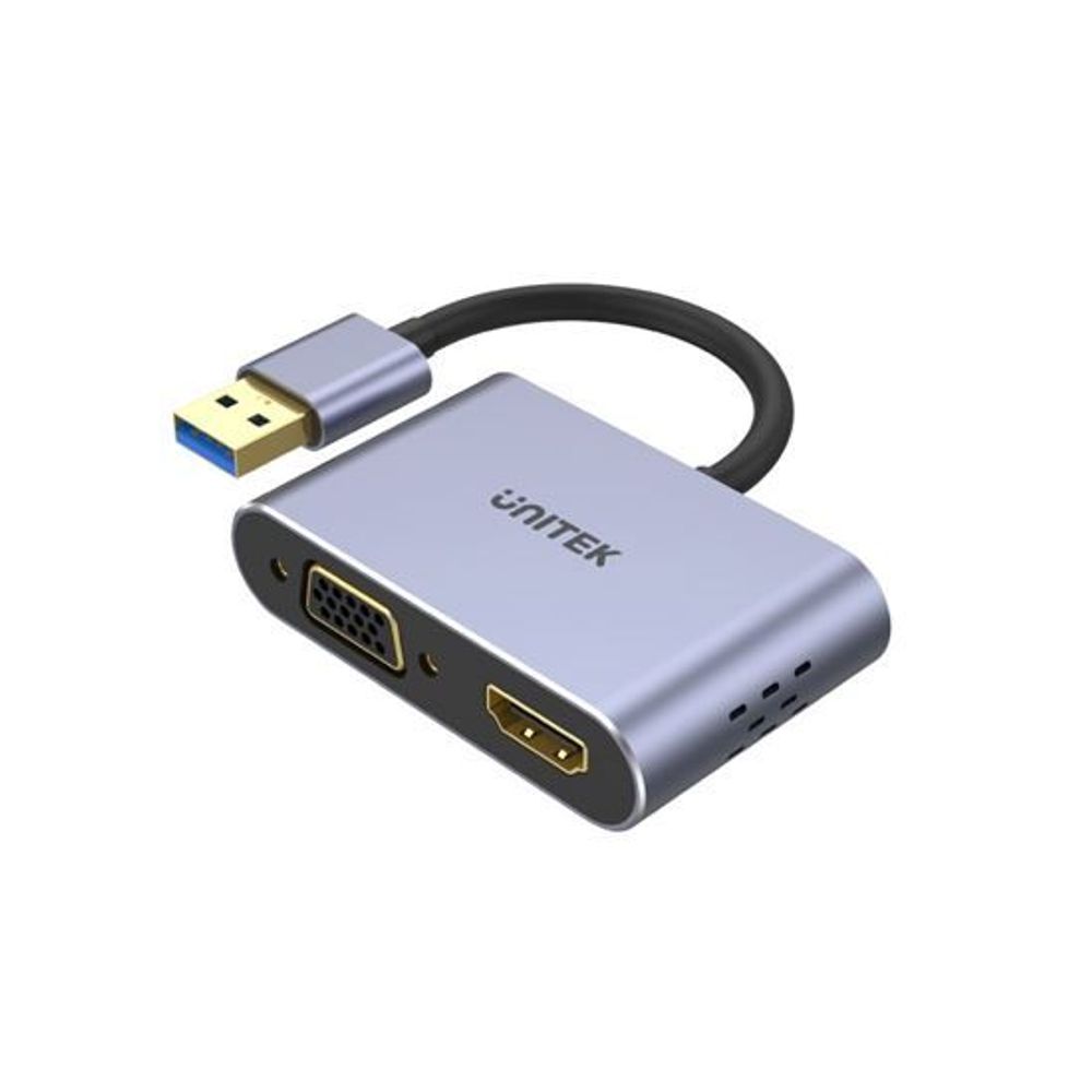 UNITEK USB-A to HDMI 2.0 & VGA Adapter with Dual Monitor Support.