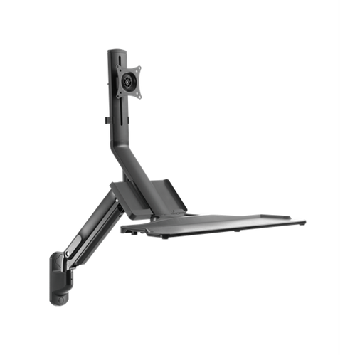 BRATECK_17-32"_Wall_Mount_Single_Monitor_Gas_Spring_Sit-Stand_Workstation._Folding_Keyboard_Tray._Counter-Balance_Gas_Spring._Integrated_Ball-Joint._2nd_Storage_Tray._Easy_Height_Adjust.