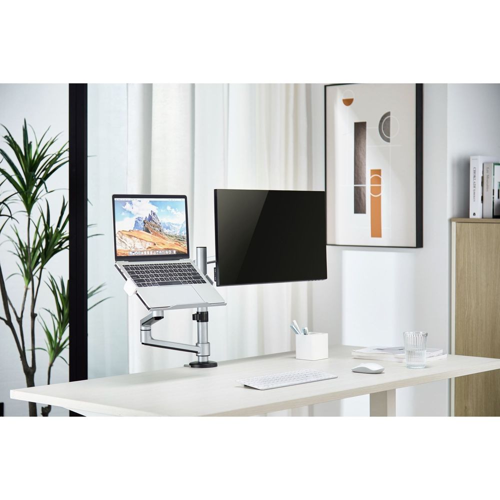 BRATECK 17"-32" Dual Arm Premium Articulating Monitor Arm & PC Tray.