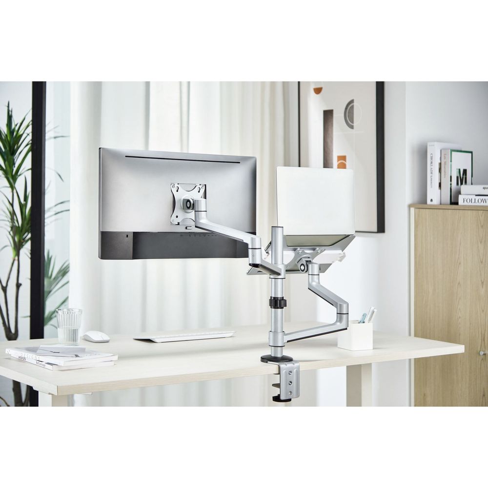 BRATECK 17"-32" Dual Arm Premium Articulating Monitor Arm & PC Tray.
