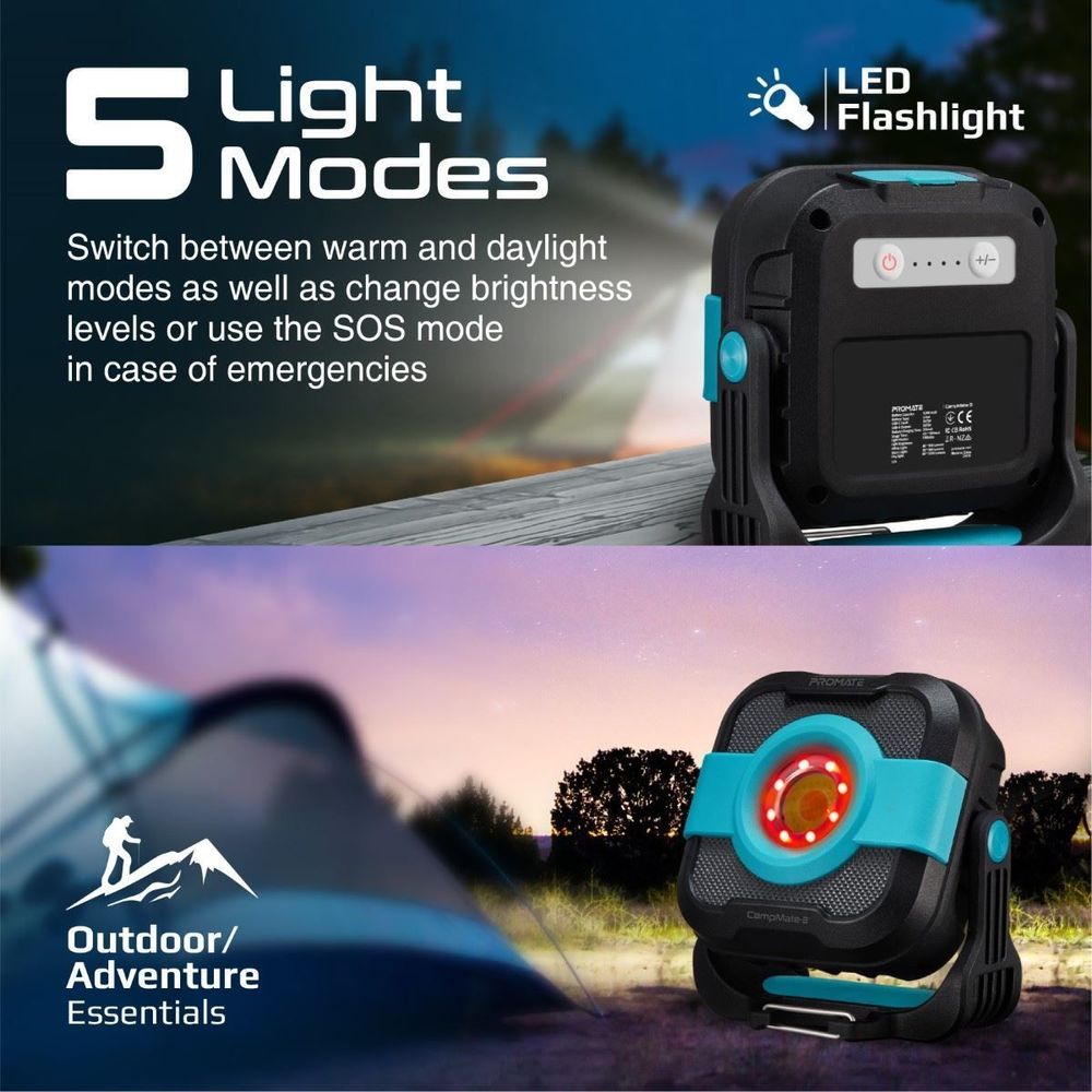 promate 1200lm portable camping light with 9000mah power bank. tech supply shed